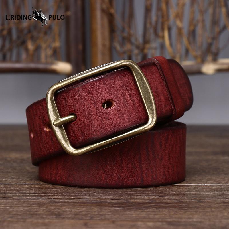 Vintage Handmade Men's Leather Belt Top Layer Pure Cowhide Copper Buckle Jeans Leather Belt