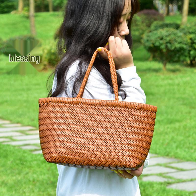 

Woven Genuine Leather French Market Basket Handbag