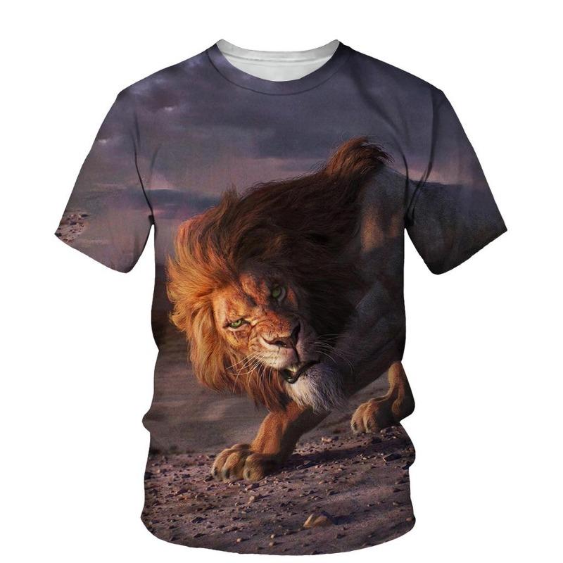 T-shirt Homme Imprimé Lion Lumineux 3D Décontracté Manches Courtes Col Rond Tissu Polyester Respirant Style Été