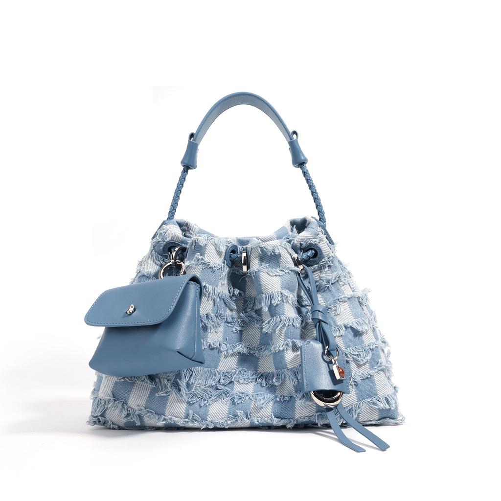 Neue Denim-Serie Umhängetasche Leder Denim Damen Tasche Messenger Bag Damen Multifunktionale Kleine Tasche
