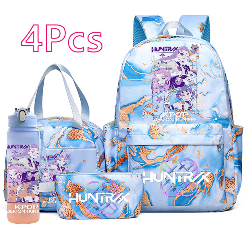 4Pcs/set New K-Pop Printed Backpack Handbag Pencil Case with 750Ml Water Bottler for Teenager Boy Girl Schoolbag Large Capacity Bookbag Mochila