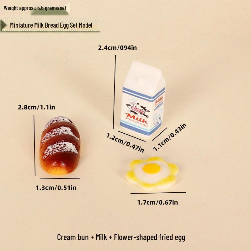 Miniature Dollhouse Kitchen Food Set: Eggs, Bread, Milk Carton Tray Model for Creative DIY Scene Decoration