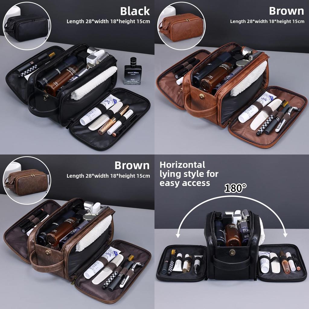 Borsa da toeletta da uomo in PU con scomparti multipli e separazione asciutto/bagnato per viaggi e uso quotidiano