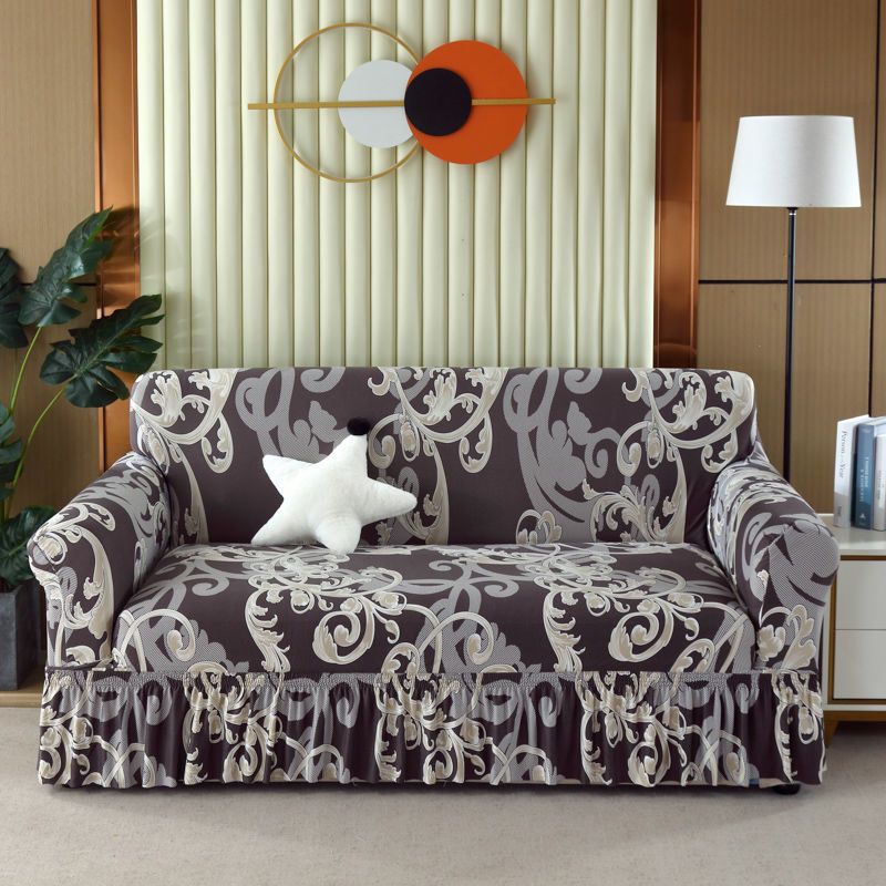 1pc Stretch Sofa Slipcover, Sofa Cover with Skirt, Couch Cover Furniture Protector, for Bedroom Office Living Room Home Decor
