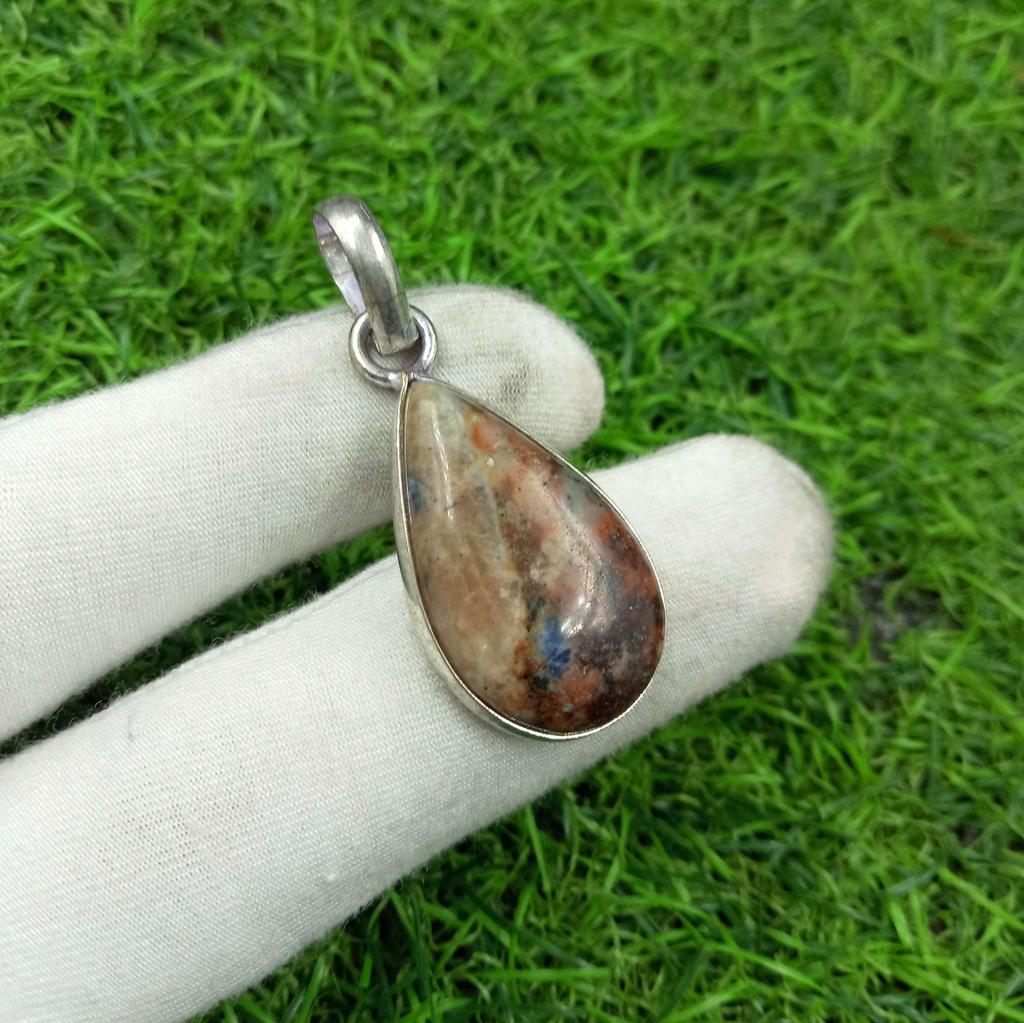 Jasper Gemstone 925 Sterling Silver Plated Bezel Pendant DEP-613