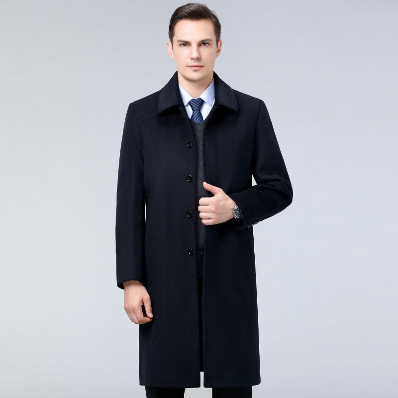 

Men s Winter Cashmere Coat, Velvet-Lined, Knee-Length, Warm Woolen Trench for Middle-Aged and Elderly, Dad-Style Outerwear. Size 175