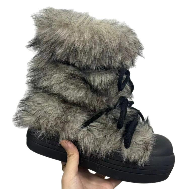 Niche Design Sense Fleece Thickened Snow Boots Women's Winter New Round Head Medium Tube Thick Bottom Heightening Warm Fluffy Boots