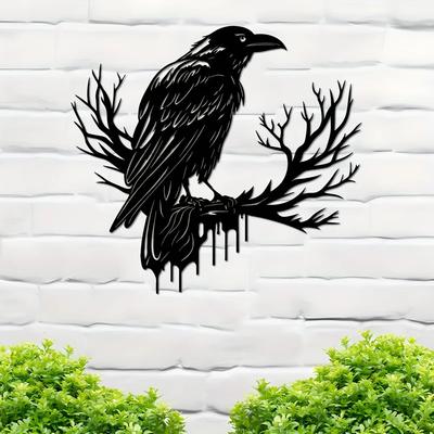 1 Piece Gothic Crow and Tree Metal Wall Art - Iron Home Decor for Living Room, Bedroom, Dining Room - Unique Housewarming Gift