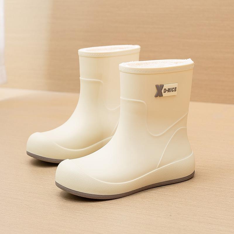 Fashion new women's wear-resistant rain shoes rain boots medium tube velvet warm water shoes kitchen non-slip waterproof work rubber shoes