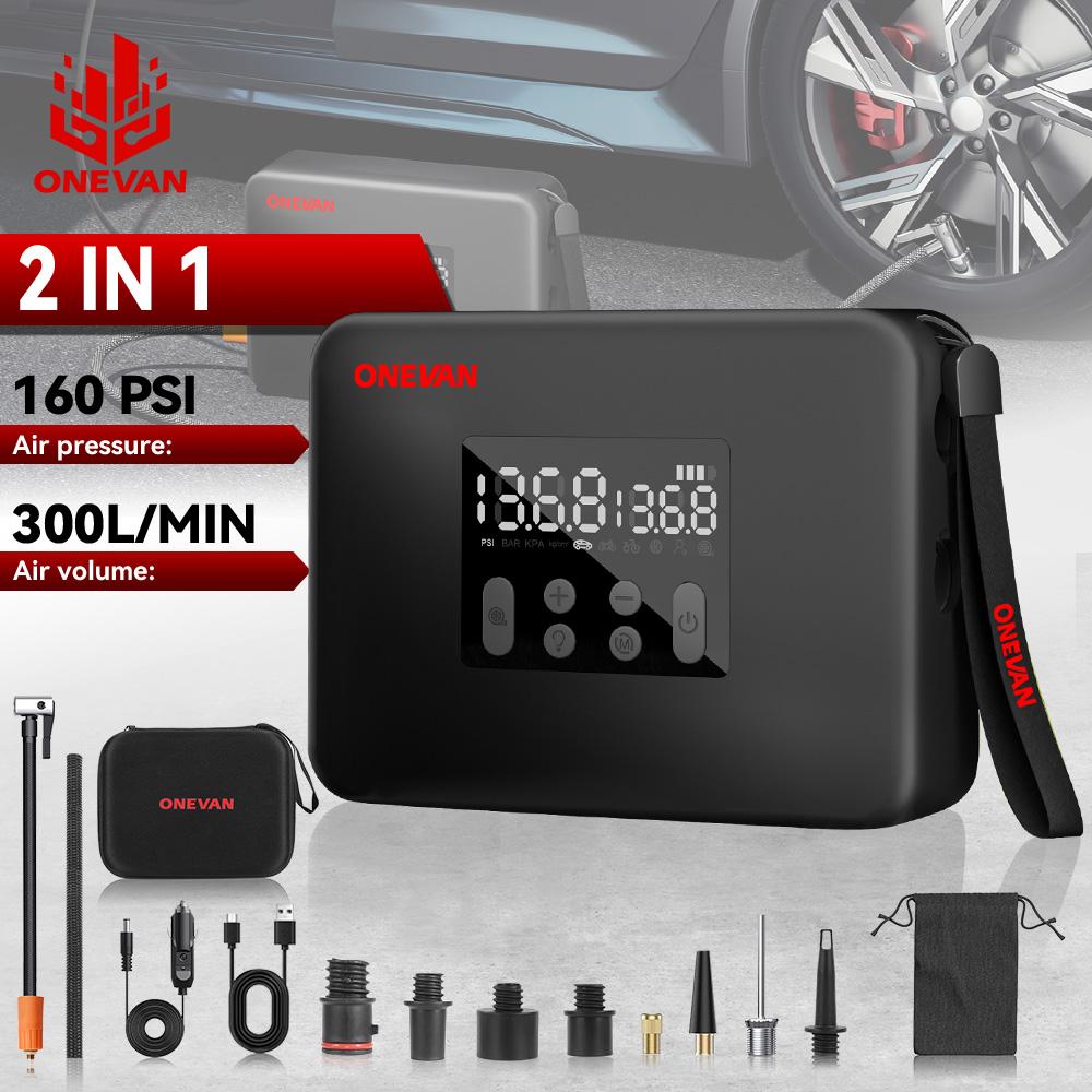 ONEVAN 2IN1 Cordless Car Air Pump High Power Dual Inflatable 160PSI DC12V With Digital Pressure Air Car Compressor Car Tire