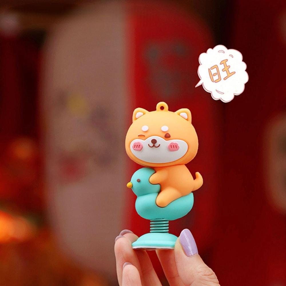 Car Panel Dashboard Decoration Cartoon Animal Shaking Head Spring Toys PVC Car Ornament Doll Auto Interior Accessories Gift