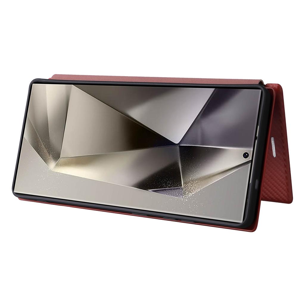 For Samsung Galaxy S25 Ultra Case Carbon Fiber Texture Drop-Proof PU Leather Phone Cover