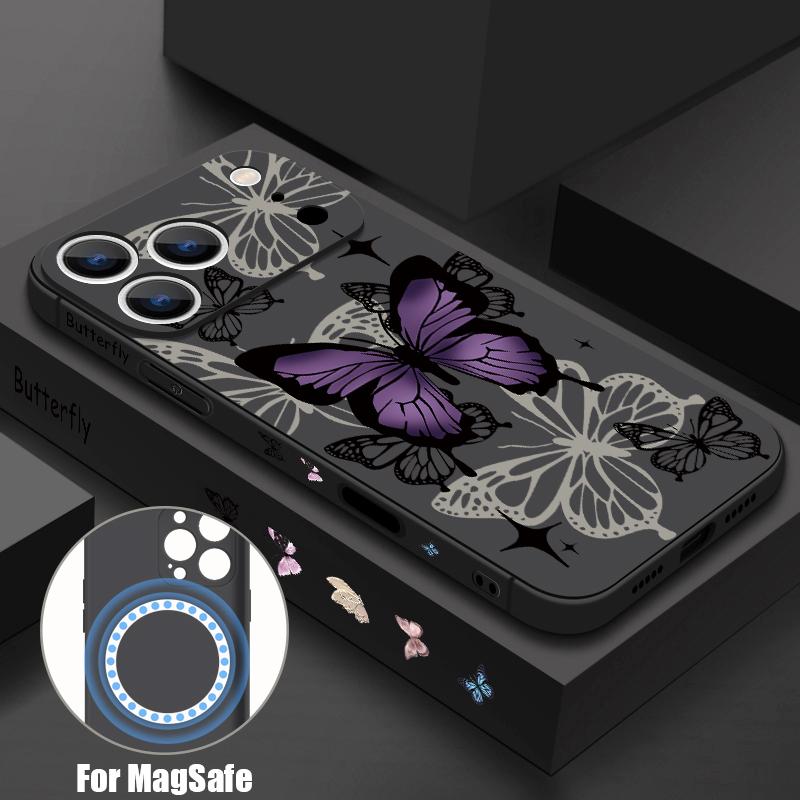 For iPhone 17 Pro Max Case INS Colorful Butterfly Flowers Pattern Magnetic For Magsafe Soft Cover For iPhone 16 15 14 13 Pro Max 17E 16E