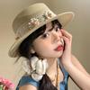 Butterfly Knot Flat Top Straw Hat for Women's Summer New Flower Lace Hat for Beach Shading and Sun Protection Straw Woven Hat