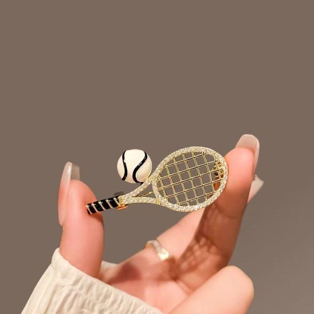 Rhinestone Enamel Metal Clothes Pin Zinc Zinc Alloy Gold Brooch Personality Tennis Racket Brooch  Women