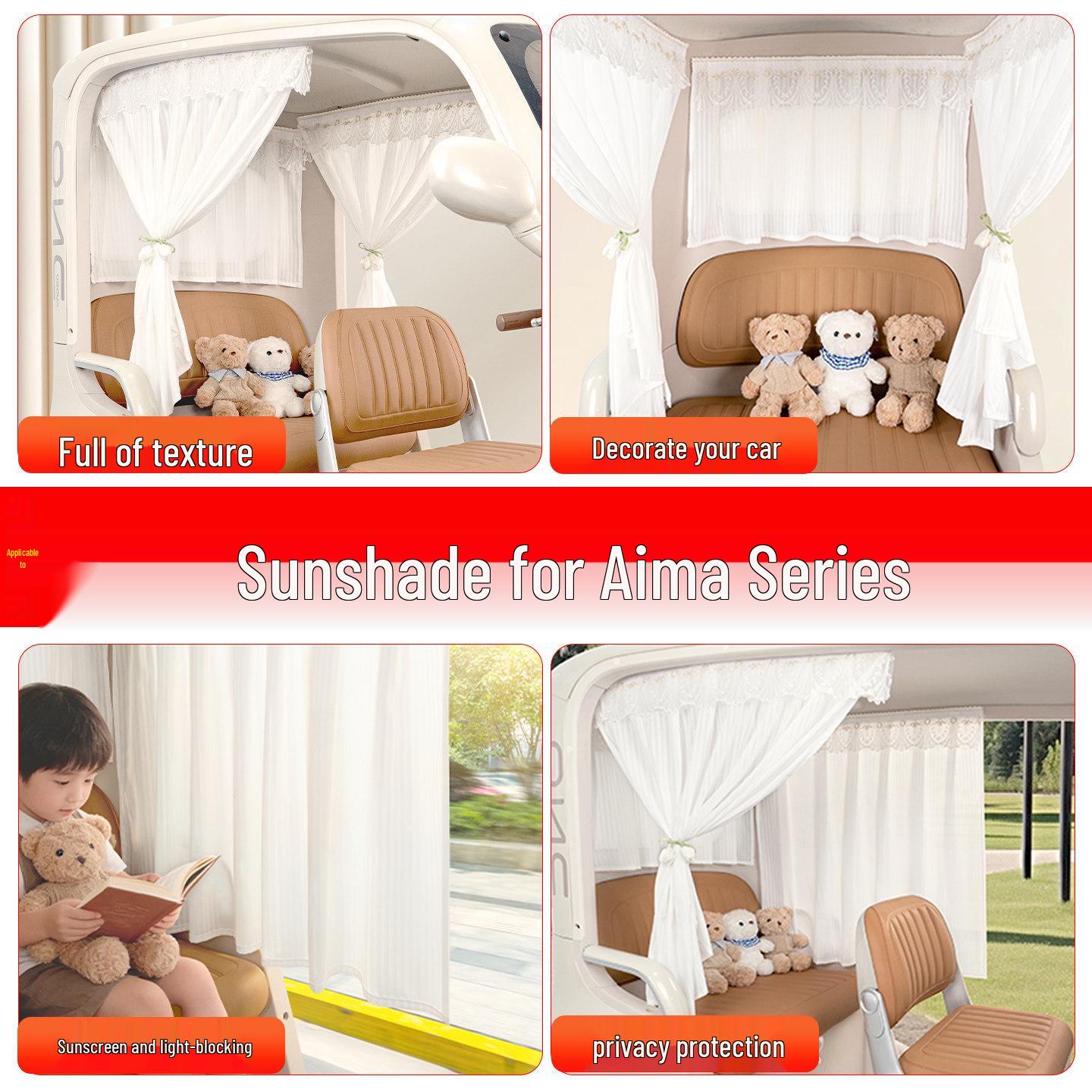 Compatible Sunshade Curtains for Aima Letao, Lele Wei 500pro, Lexiang, Lezhen CA900/510 Tricycles. Wheat Pattern Set of 3 Sunshade with Tulip Tie