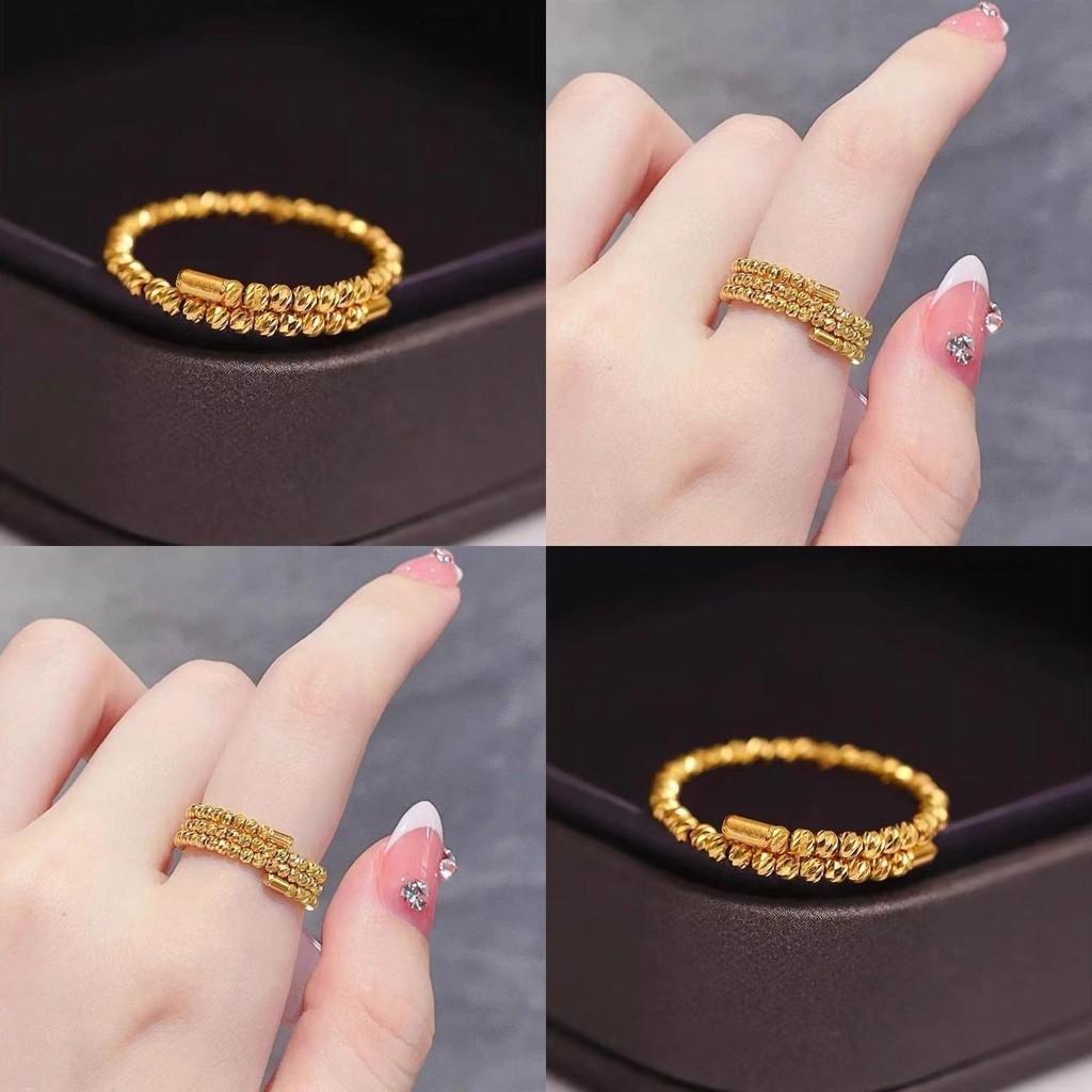 Vietnamese 2023 Elegant Sand Gold Memory Ring For Women With Stunning Sparkling Beads
