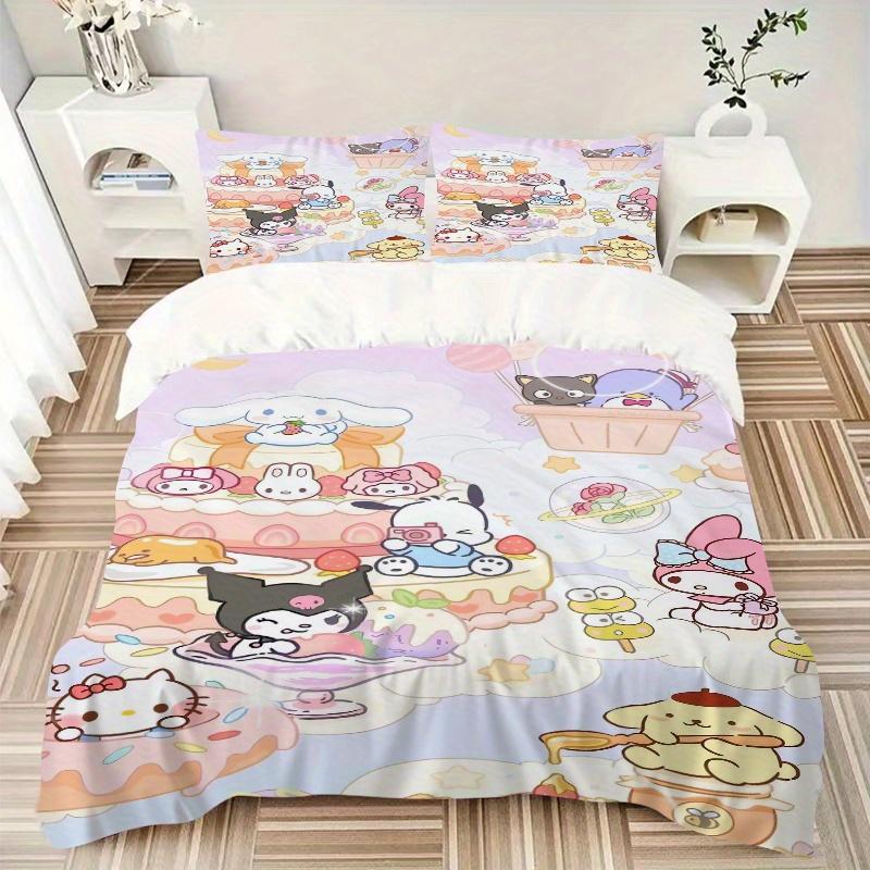 3pcs Ice Cream Shop POCHACCO Quilt Set - Soft and Comfortable Bedroom, Guest Room and Dorm Decor Bedding Set 1 Quilt Cover + 2 Pillowcases.W052