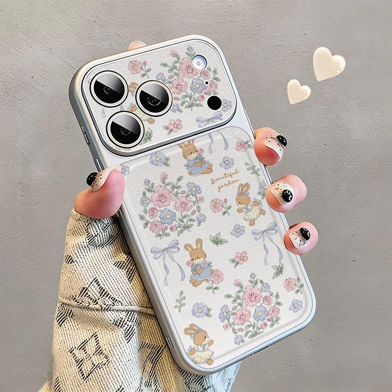 Electroplated Bow Flower Rabbit Leather Case for iPhone 16 Pro Max/Apple 17
