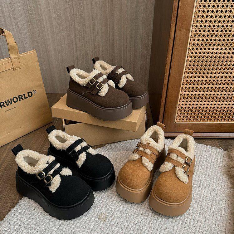 Retro warm platform fashion commuter cotton shoes women's new autumn and winter heightening piled thickened Birkenstocks