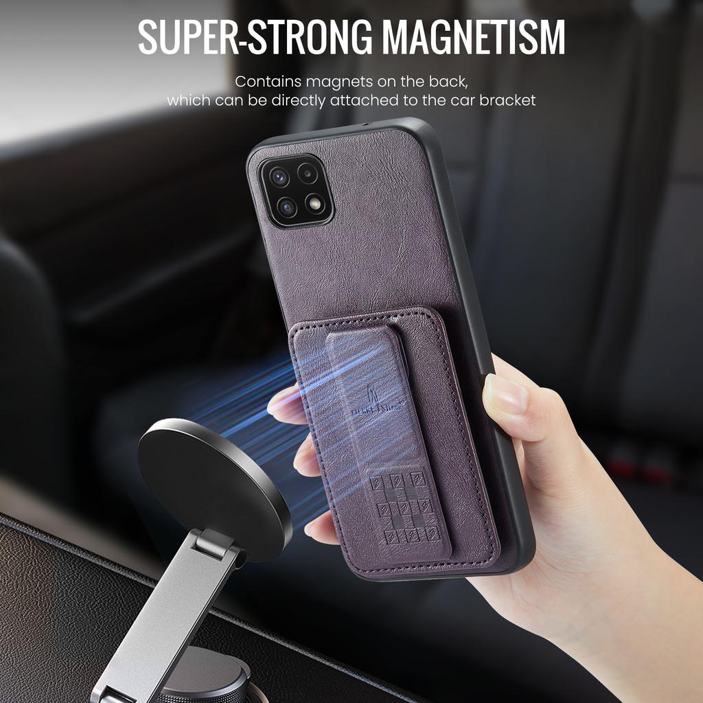 For Samsung Galaxy A22 5G (EU Version) Case RFID Blocking Card Slots Leather+TPU Phone Cover