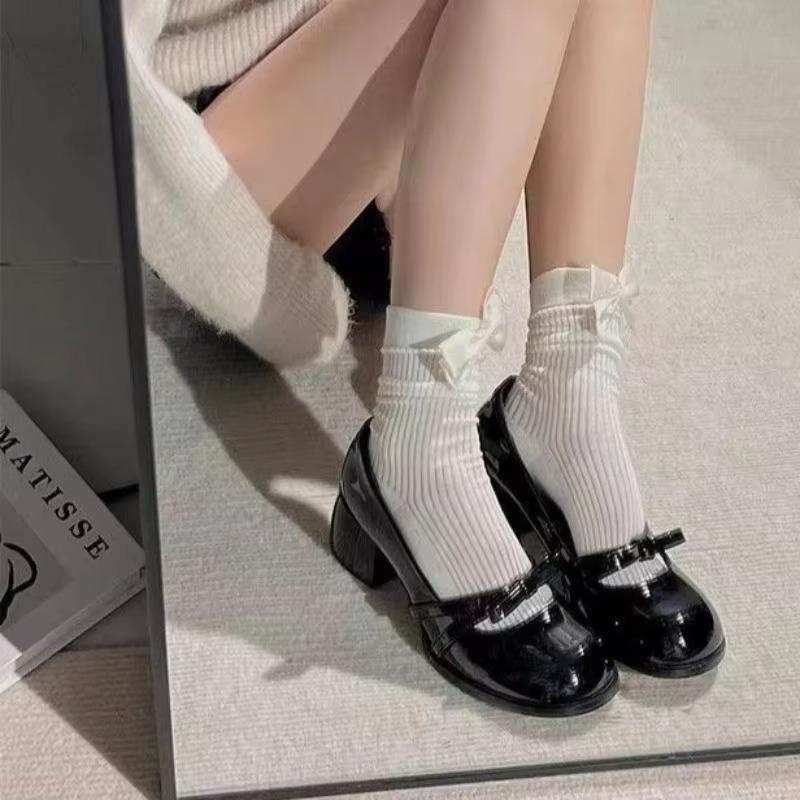 Spring/autumn Mid Heel Mary Janes Square Toe Square Heel  Sale Ladies Shoes New Solid Butterfly-knot Fashion Pumps