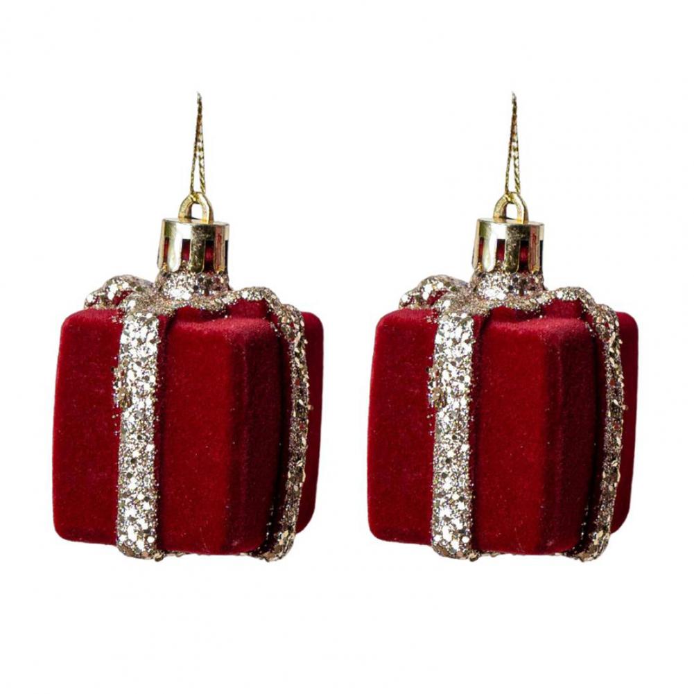 2 Pcs Velvet Christmas Ornaments Shatterproof Glitter Sequins Flocked Bell/Candy Cane/Ice Isicle Hanging Decoration for Home