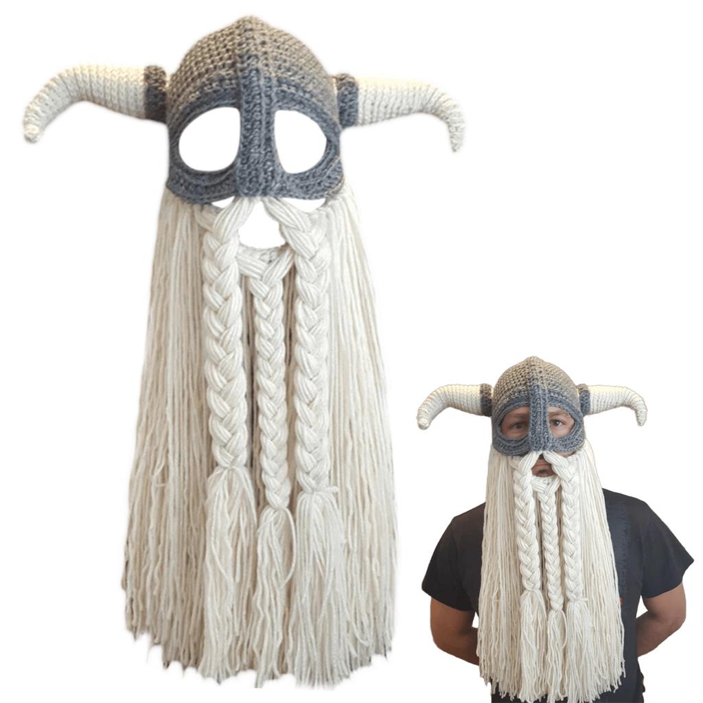 Novelty Devil Horn Beard Hat Knitted Pullover Hat for Outdoor Winter Warmth Adult Halloween Costume Roleplay Props Caps