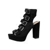 Fashion Summer Hollow Belt Buckle High-heeled Sandals Women Shoes Black Platorm Gladiator 11cm Thikc Heeled Zip Roman Sandales Femmes