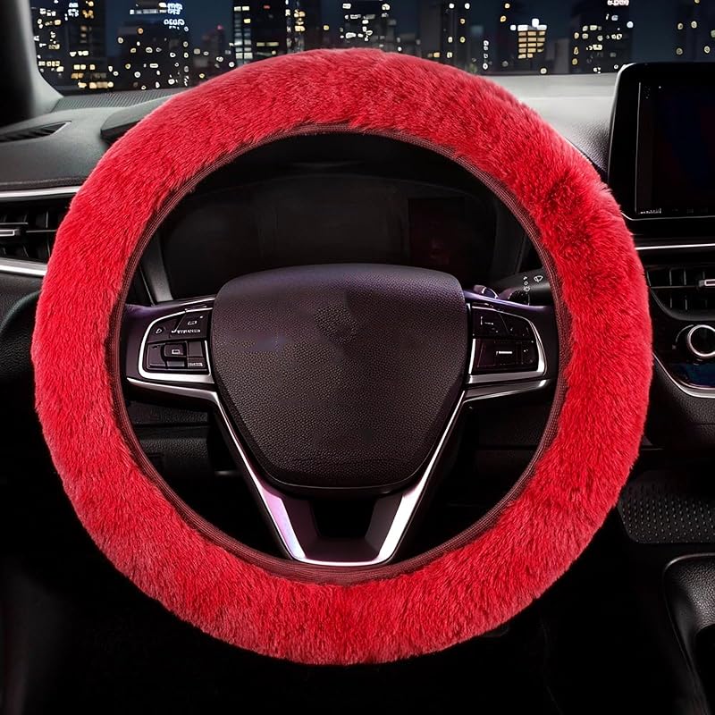Furry Car Steering Wheel Cover, Fluffy Cover, Soft Warm Plush Non-Slip, 14 1/2-15 Inch, For Women Girls, Pink