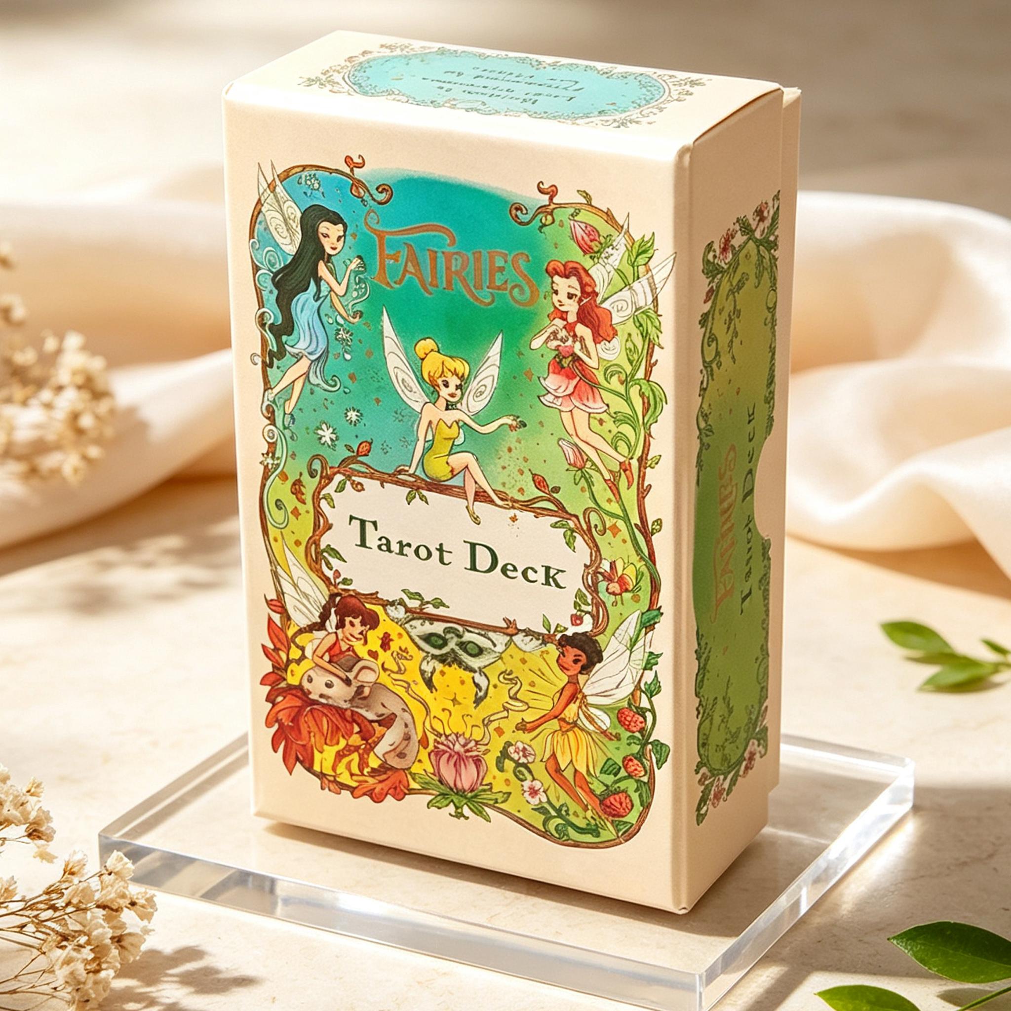 Feen Tarot Deck in stabiler Box 12*7cm, 78 Stück skurrile Tarotkarten mit Feen-Thema für Anfänger, doppelt geprägter Karton bunt