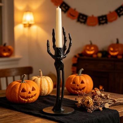 Xiaobudian Halloween Skeleton Candle Holder, Gothic Resin Hand And Standing Candlestick Holders for Table Mantel Decor