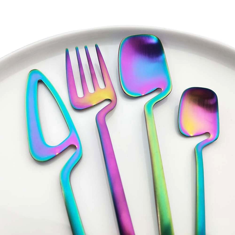 4pcs Rainbow Dining Knife Spoon Fork 304 Stanless Steel Flatware Cutlery Sets Ice Cream Dessert Coffee Spoons Dinnerware