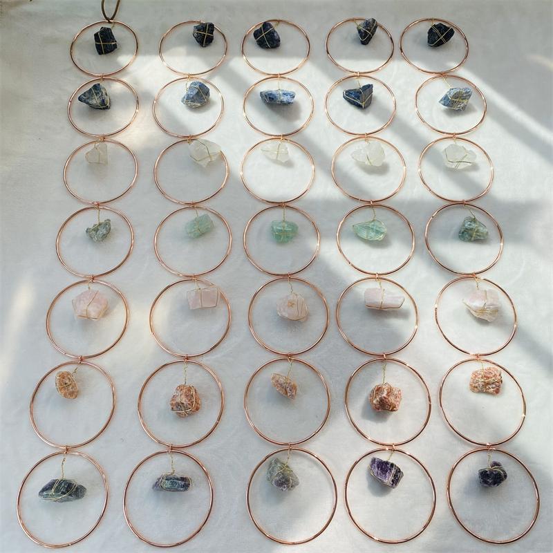 Hand Made Crystal Raw Rough Stone Specimen Sun Catchers Hanging Wind Chime for Meditation (as the picture,S)