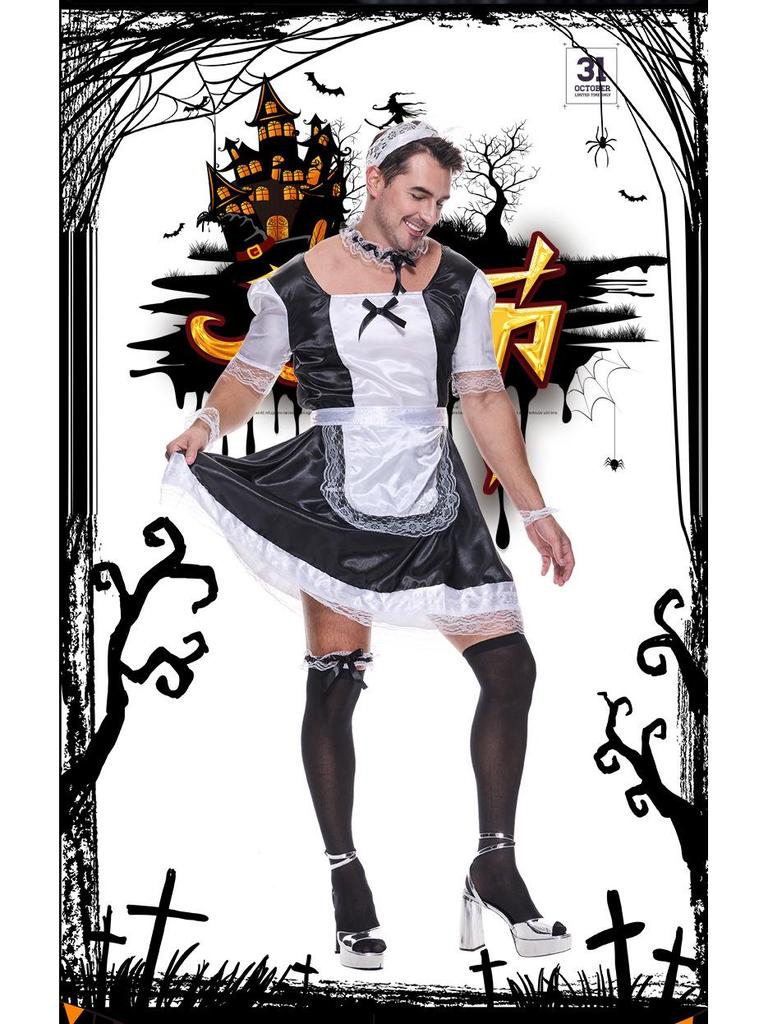 Přeshraniční halloweenský karneval: Sexy Pánský Kostým Cosplay Služky