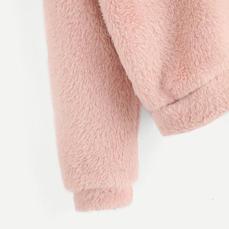 Women Cozy Fleece Pullover Hoodie Long Sleeve Plush Sweatshirt Warm Bear Ear Teddy Hooded
