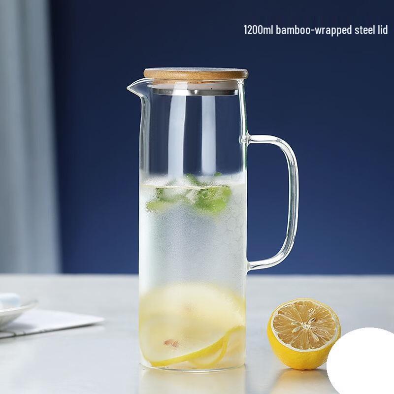Glass Cold Water Pitcher with Bamboo Lid Set
