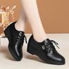 Spring Autumn Comfortable Non-slip Lace-up Women's Single Shoes  Mother Shoes Mid-heel Soft Wedge Soft Leather Pump