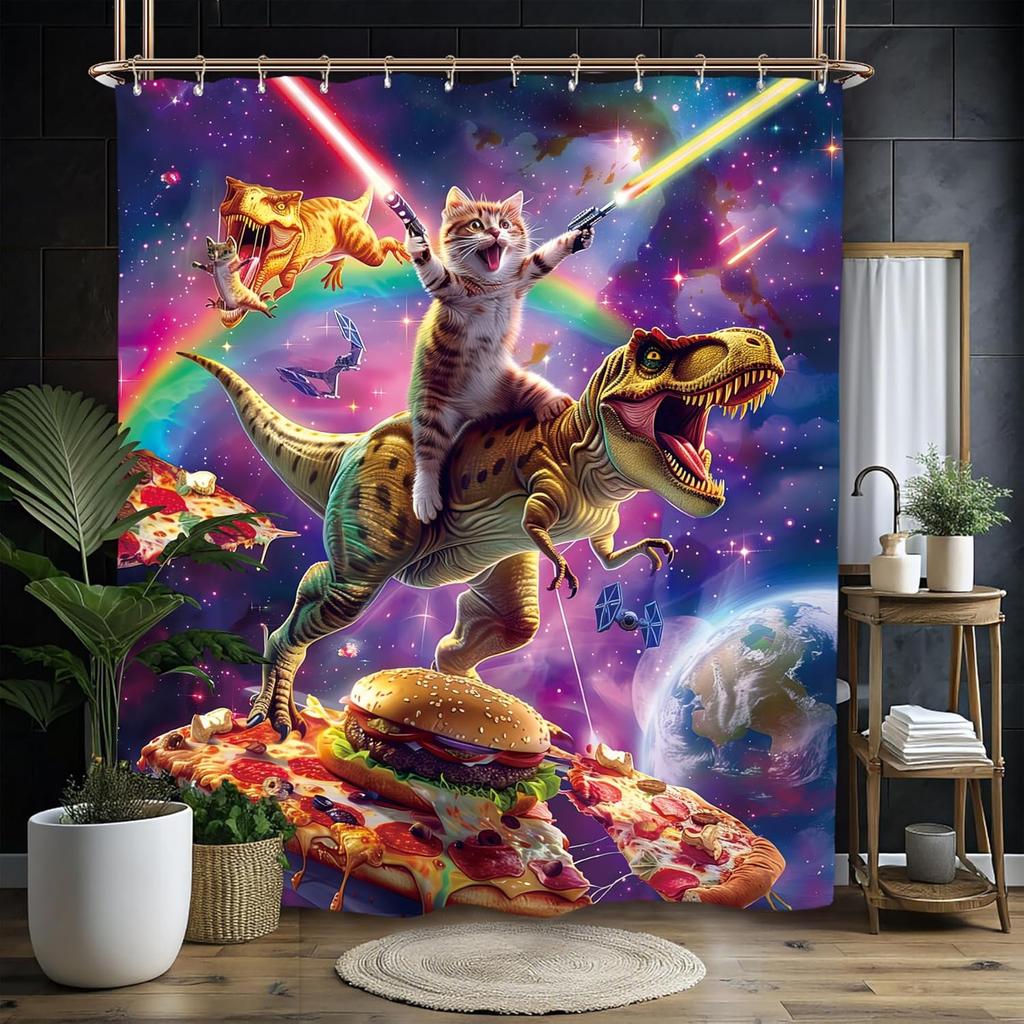 Miyotaa Lustiges Hunde Duschvorhang Set 60B x 71H Zoll Badezimmer Bulldogge Labrador Vintage Retro Lustiges Tier Wasserdicht Badezimmer