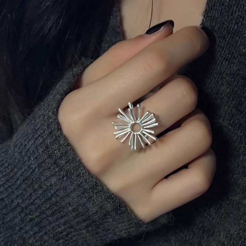 1 buc Inele Argintiu Foc de Artificii cu Linii Decupate Irregulate pentru Femei, Cupluri, cu Simț Unic al Designului, Accesorii Bijuterii Clasice de Petrecere, Cadou