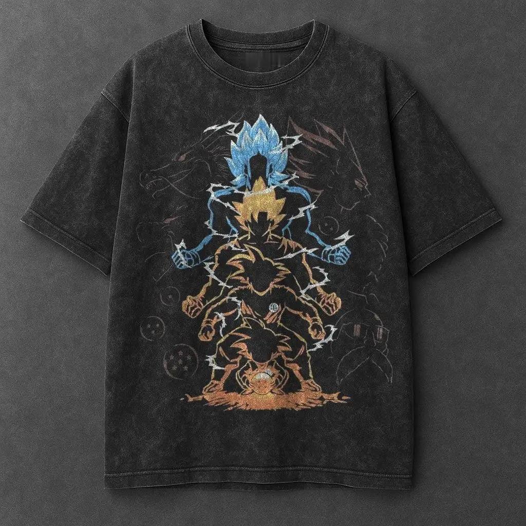 Dragon Ball 2026 Estate Vintage Cotone Lavato T-shirt Oversize Streetwear Gohan Super Saiyan 2 Fulmini Viola Dark Fantasy