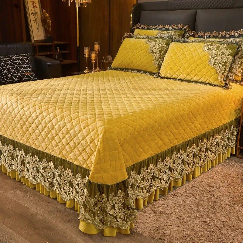 

Роскошное кружевное бархатное покрывало с кристаллами, комплект из 3 покрывал королевского размера, толстая мягкая простыня 250x270 см с 2 подушками, европейский стиль 250x250cm 98x98inch