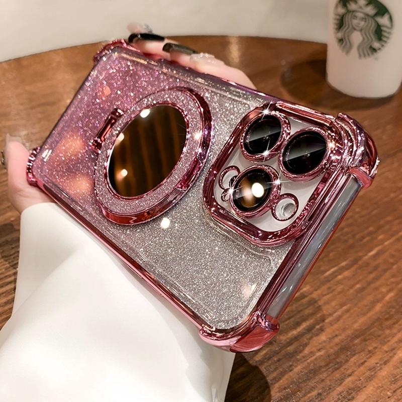 Honor 400SMART Glitter Phone Case & Lens Film for X8D/X9D/X7C/X9 with Touch-Up Mirror Stand