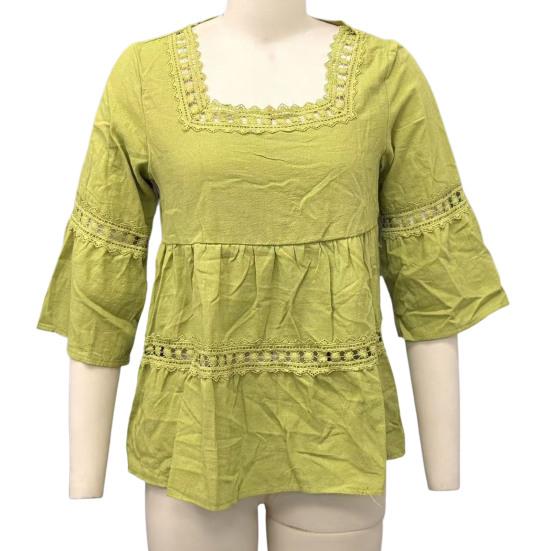 Top da Donna Scollo Quadrato Maniche 3/4 Colore Unito Vestibilità Larga Morbido Elastico Camicetta Design con Intreccio di Pizzo Top Casual per Uso Quotidiano