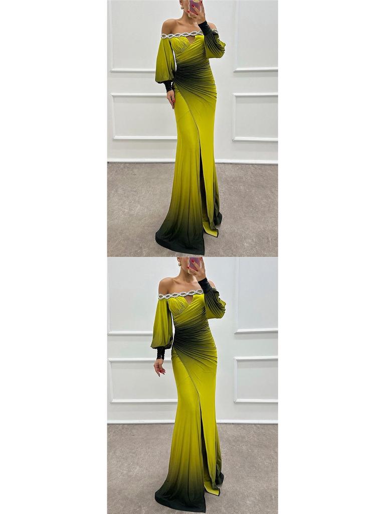 2026 Autumn/Winter One-Shoulder Printed Dress - Long Sleeve Casual Party Wear for Women