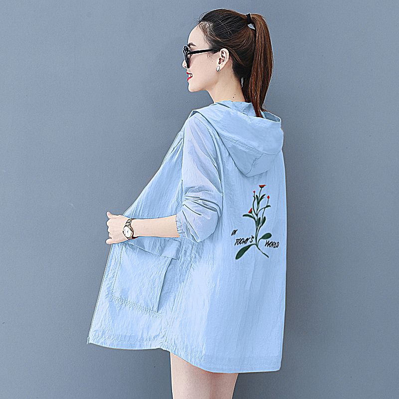 

Женская весенне-осенняя длинная ветрозащитная куртка с капюшоном, повседневная куртка большого размера, легкая свободная куртка с вышивкой XL