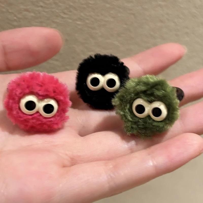 Adorable Cartoon Coal Ball Plush Ring for Women - Unique Autumn/Winter Design