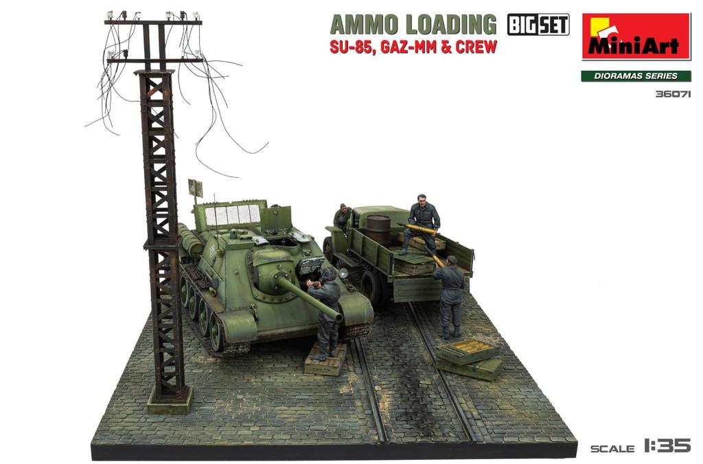 Miniart 135 Soviet Ammunition Loading Big Set SU-85 Self-Propelled Gun, GAZ-MM Medium Truck, 6 Crews, Plastic Model MA36071