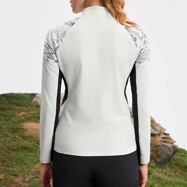 Fila Casual Stand Collar Half Zip Long Sleeve T-Shirt Women Tops Snow-White A11W517202FWT