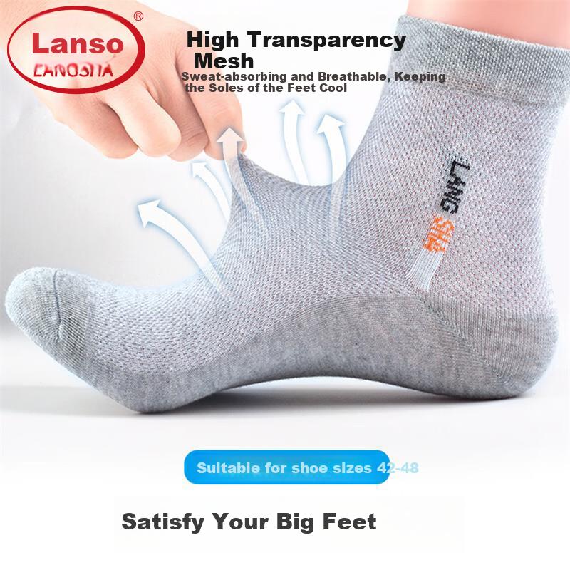 LANGSHA Extra Thick And Large Socks, 100% Pure Cotton, Men's Summer Thin Mesh Socks, Casual Breathable Mid-Calf Mesh Socks for Me